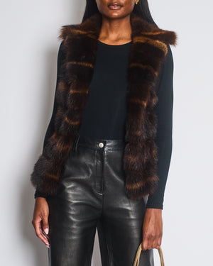 Ermanno Scervino Black Gilet with Brown Fur Trim Size IT 42 (UK 10)