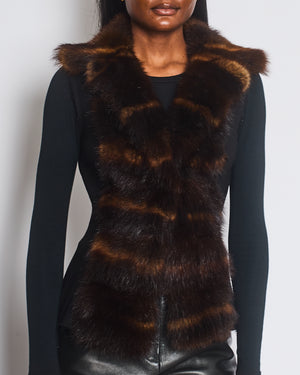 Ermanno Scervino Black Gilet with Brown Fur Trim Size IT 42 (UK 10)
