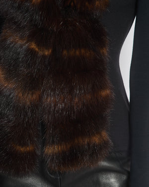 Ermanno Scervino Black Gilet with Brown Fur Trim Size IT 42 (UK 10)