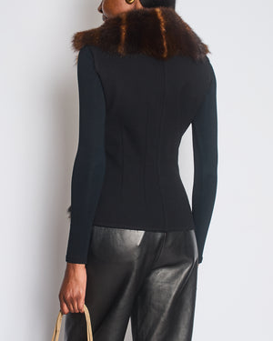 Ermanno Scervino Black Gilet with Brown Fur Trim Size IT 42 (UK 10)