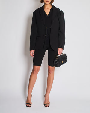 Saint Laurent Black Ribbed Biker Leggings with Gold YSL Logo Detail Size FR 38 (UK 10)