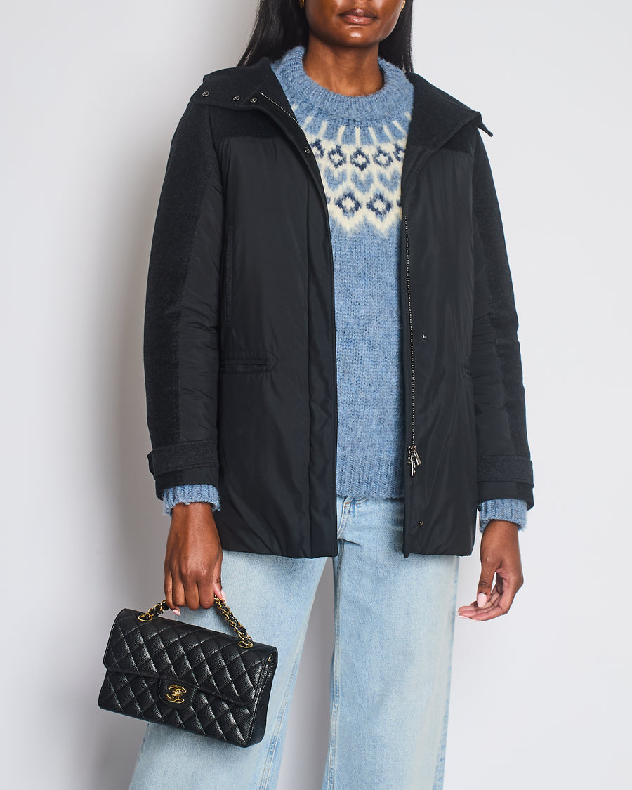 Loro Piana Black and Grey Cashmere Hooded Zip Jacket Size IT 40 (UK 8)