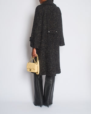 Chanel Black Wool Long Coat with Silver Lion Buttons Detail Size FR 36 (UK 8)