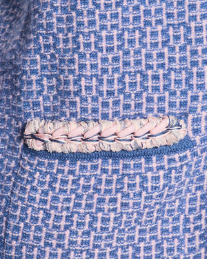 Chanel 11/C Blue and Pink Cashmere Knitted Cardigan with Braided Trim Detail Size FR 36 (UK 8)
