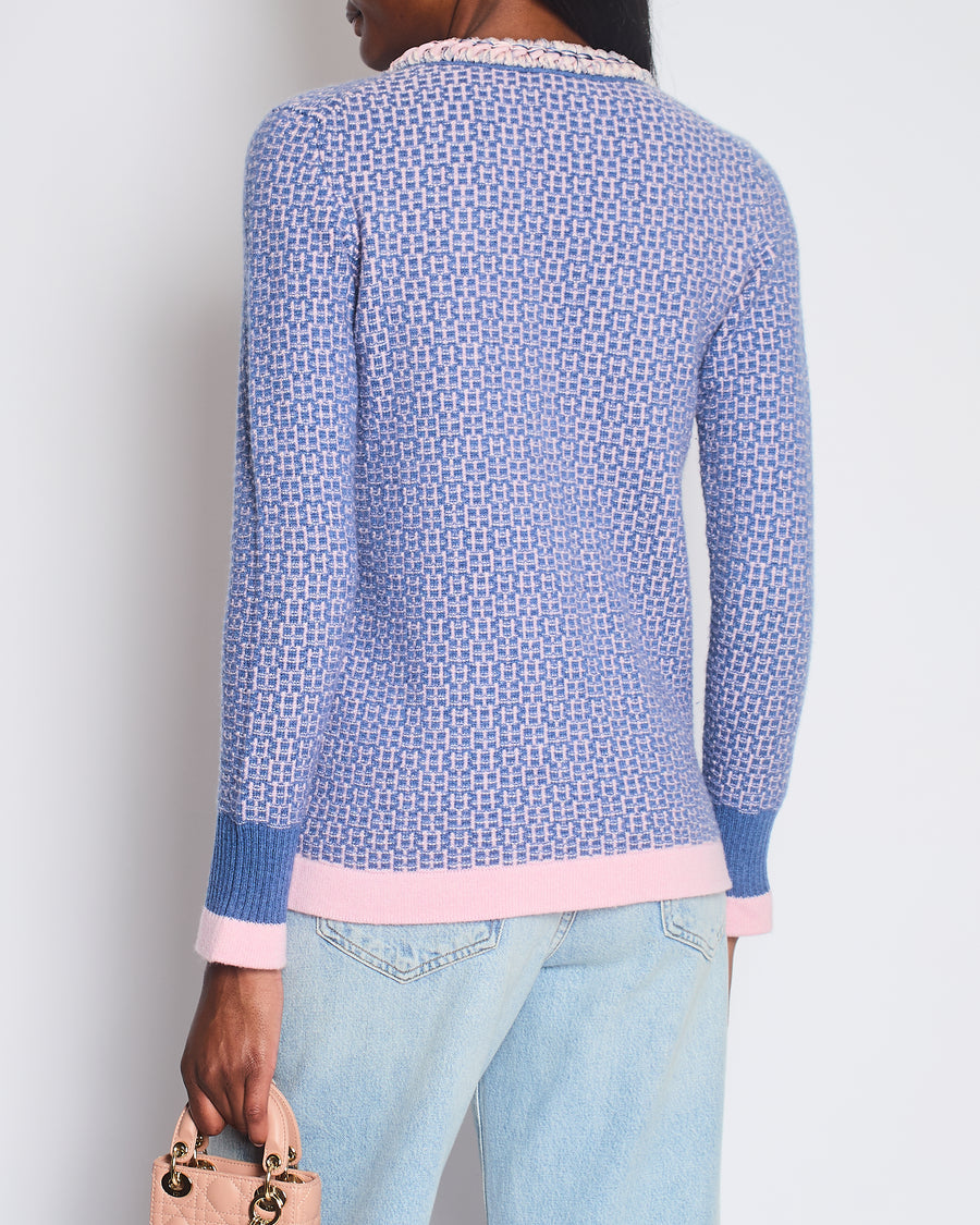 Chanel 11/C Blue and Pink Cashmere Knitted Cardigan with Braided Trim Detail Size FR 36 (UK 8)