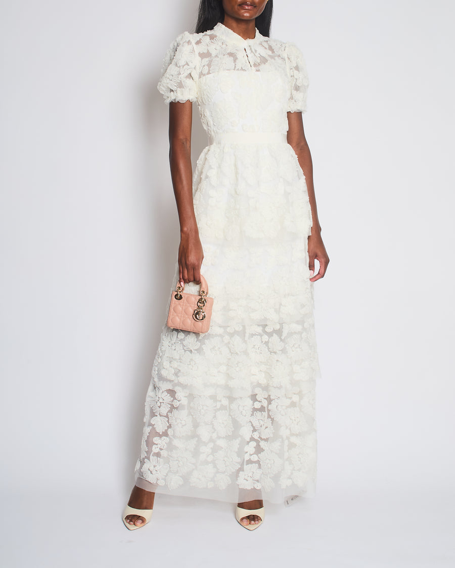 Self-Portrait White Ribbon Lace Tiered Maxi Dress in Size UK 8 Sellier Self-Portrait White Ribbon Lace Tiered Maxi Dress in Size UK 8 Sellier
