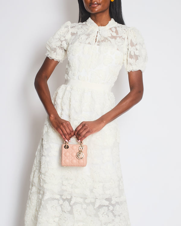 Self-Portrait White Ribbon Lace Tiered Maxi Dress in Size UK 8