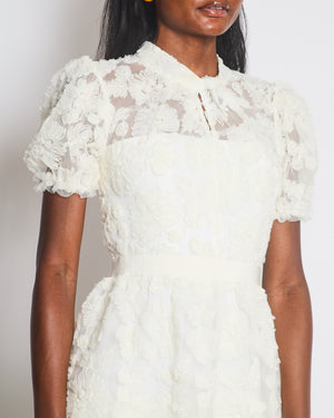 Self-Portrait White Ribbon Lace Tiered Maxi Dress in Size UK 8