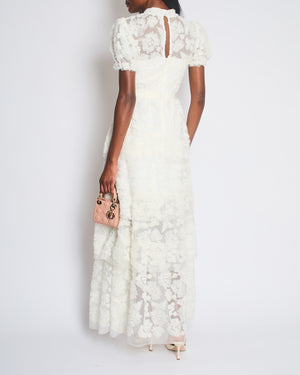 Self-Portrait White Ribbon Lace Tiered Maxi Dress in Size UK 8
