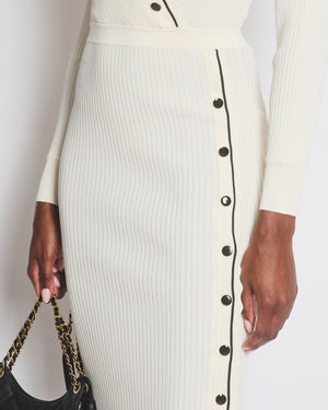 Self Portrait Cream and Black Contrast Stitch Ribbed Knit Maxi Dress with Black Buttons Size UK S (UK 8)