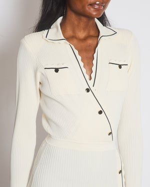 Self Portrait Cream and Black Contrast Stitch Ribbed Knit Maxi Dress with Black Buttons Size UK S (UK 8)