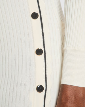 Self Portrait Cream and Black Contrast Stitch Ribbed Knit Maxi Dress with Black Buttons Size UK S (UK 8)