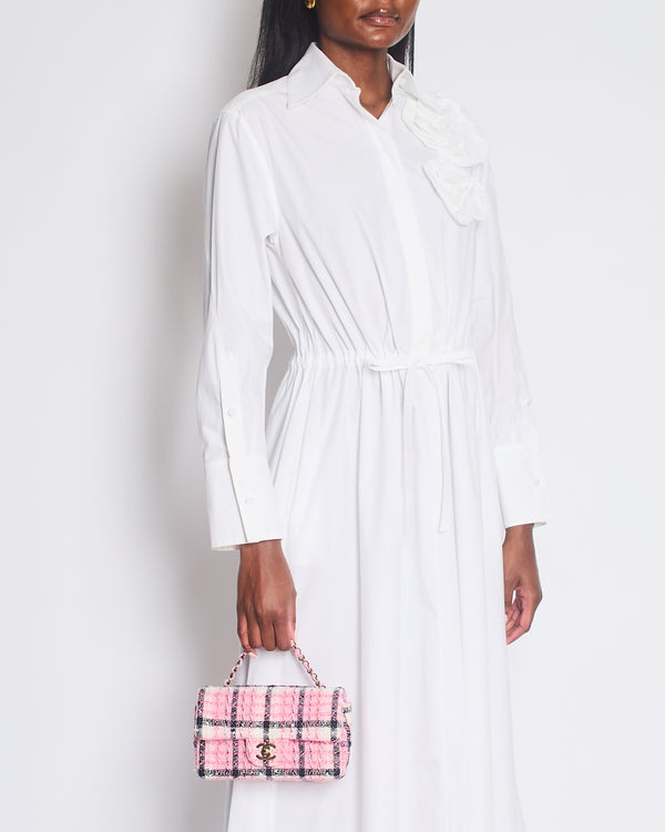 Valentino White Rose Shirt Dress in Cotton Poplin in Size IT 36 (UK 4)