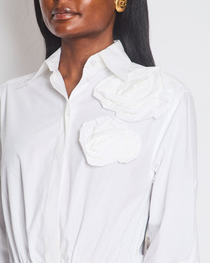 Valentino White Rose Shirt Dress in Cotton Poplin in Size IT 36 (UK 4)