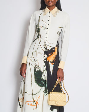 Chloe White, Cream and Black Printed Maxi Dress with Mesh Insert and Embellished Collar Size FR 34 (UK 6)