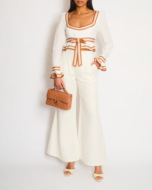Zimmermann White Linen Wide Leg Trousers Size 0P (UK 6)