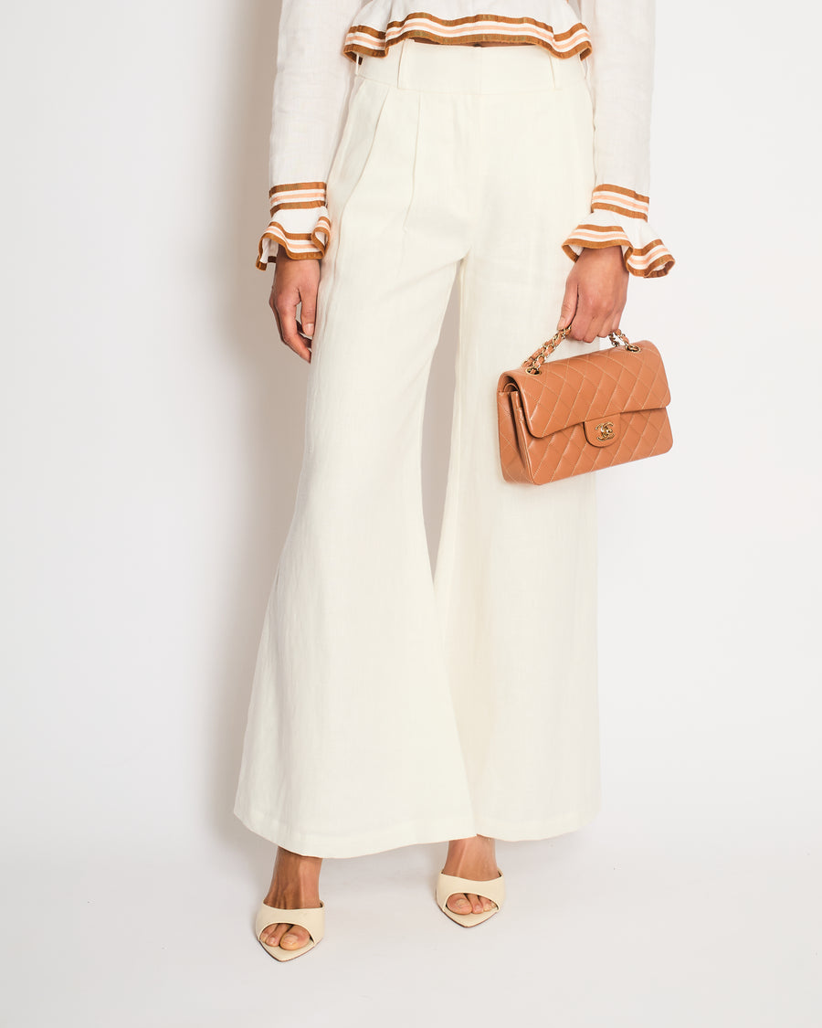 Zimmermann White Linen Wide Leg Trousers Size 0P (UK 6)