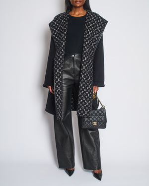 Louis Vuitton Black Belted Double Face Hooded Wrap Coat with Leather Trim Size FR 42 (UK 14)