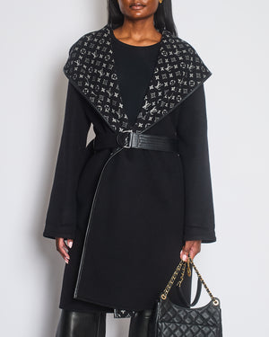 Louis Vuitton Black Belted Double Face Hooded Wrap Coat with Leather Trim Size FR 42 (UK 14)
