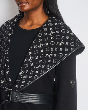 Louis Vuitton Black Belted Double Face Hooded Wrap Coat with Leather Trim Size FR 42 (UK 14)