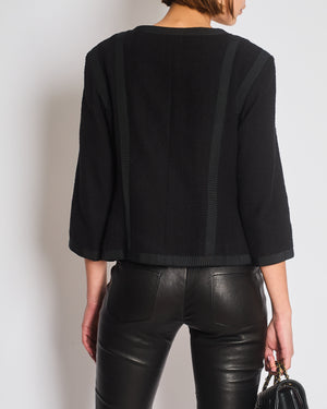 Chanel 13/P Black Vintage Tweed Jacket with Ribbed Fabric Trim Details and Silver CC Logo Star Buttons Size FR 38 (UK 10)