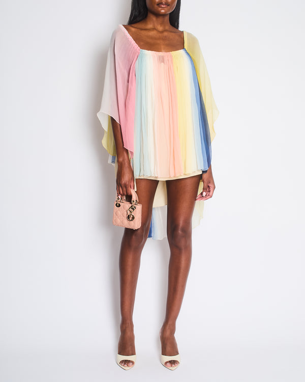 Chloé Multicolour Rainbow Silk Long Sleeve Mini Dress Size FR 42 (UK 14)