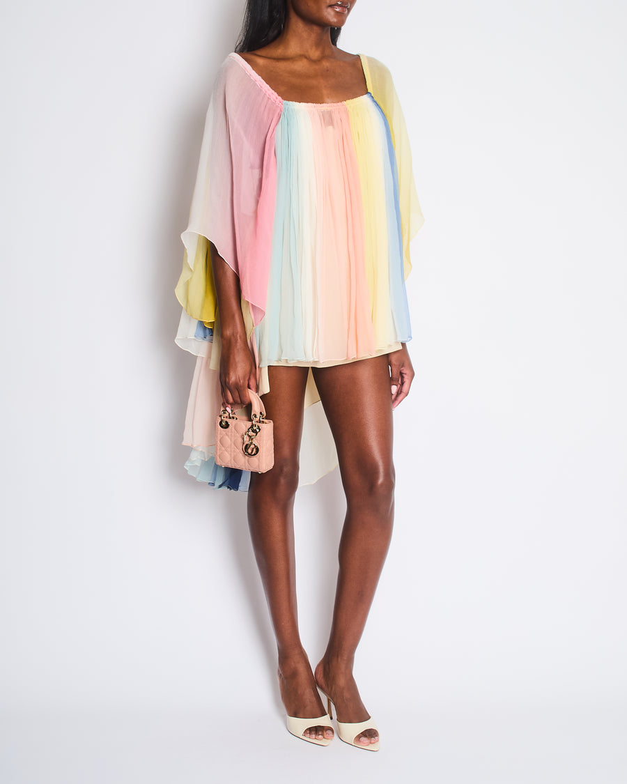 Chloé Multicolour Rainbow Silk Long Sleeve Mini Dress Size FR 42 (UK 14)