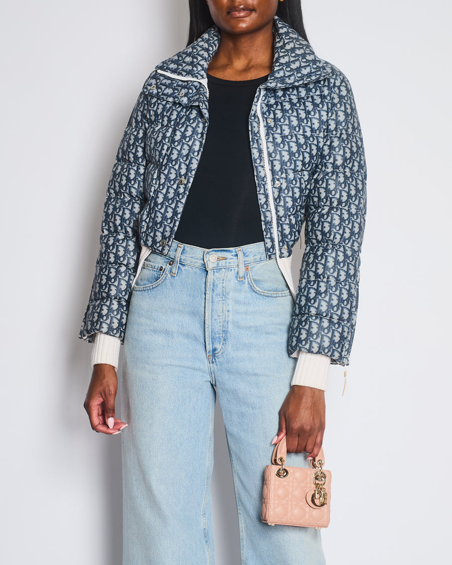Christian Dior Navy & Cream Monogram Puffer Cropped Jacket Size FR 36 (UK 8)