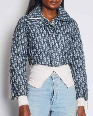 Christian Dior Navy & Cream Monogram Puffer Cropped Jacket Size FR 36 (UK 8)