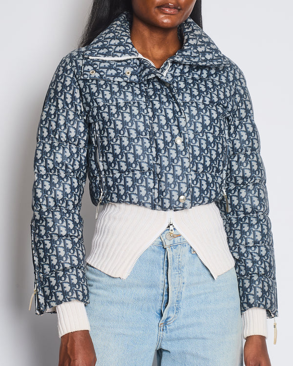 Christian Dior Navy & Cream Monogram Puffer Cropped Jacket Size FR 36 (UK 8)