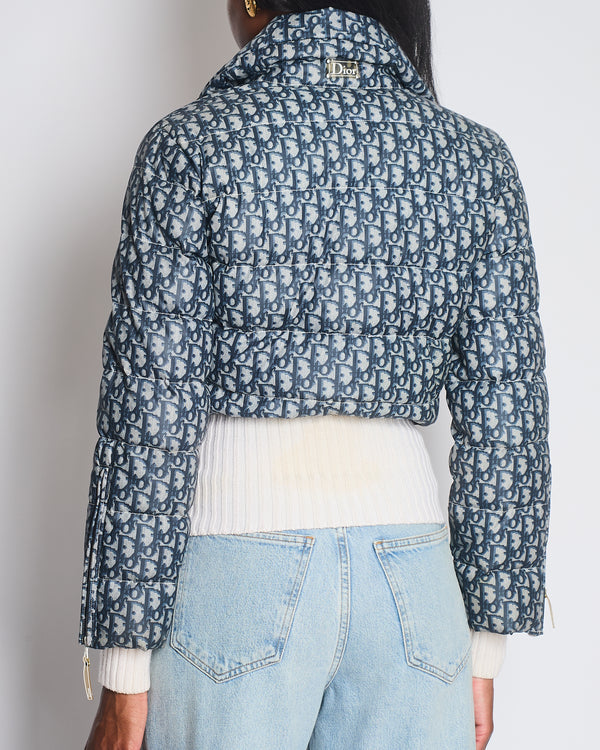 Christian Dior Navy & Cream Monogram Puffer Cropped Jacket Size FR 36 (UK 8)