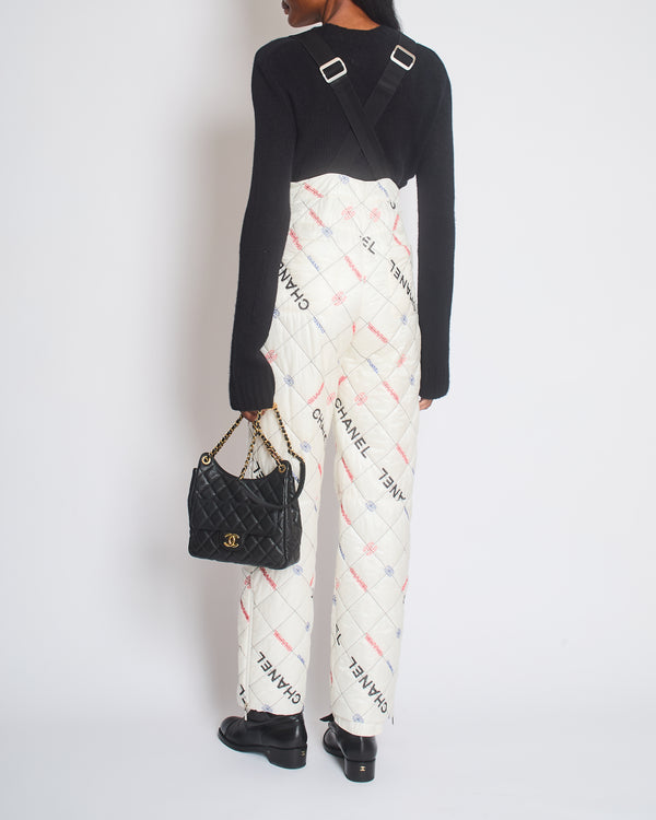 Chanel White Quilted Ski Jumpsuit with Crystal Logo Details Size FR 34 (UK 6)