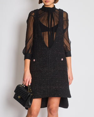 Chanel Resort 2024 Black Embellished Mini Dress with Pink Metallic Details and Crystal CC Logo Buttons Size FR 36 (UK 8)