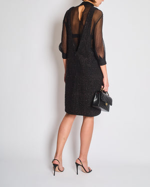 Chanel Resort 2024 Black Embellished Mini Dress with Pink Metallic Details and Crystal CC Logo Buttons Size FR 36 (UK 8)