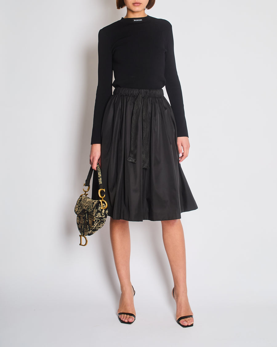 Prada Black Nylon Midi Skirt with Drawstring Detail Size IT 38 (UK 6)RRP 980£