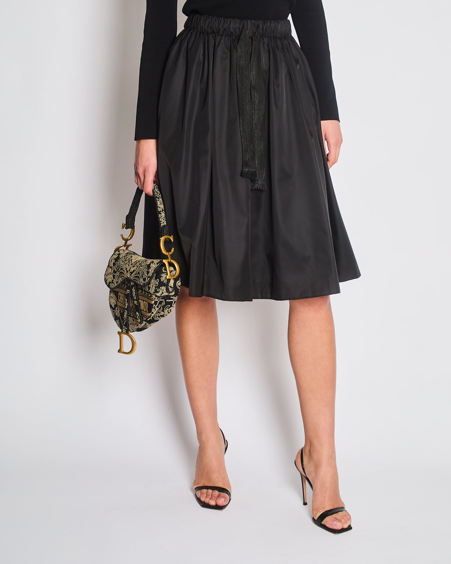 Prada Black Nylon Midi Skirt with Drawstring Detail Size IT 38 (UK 6)RRP 980£
