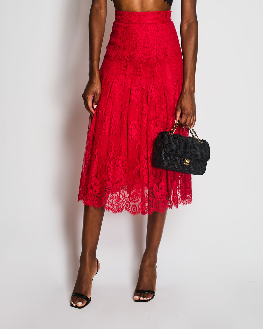 Dolce & Gabbana Red Lace Maxi Skirt Size IT 36 (UK 4)