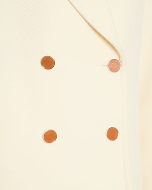 Hermes Cream Double Breasted Wool Coat with Brown Leather Button Detail Size FR 32 (UK 4)