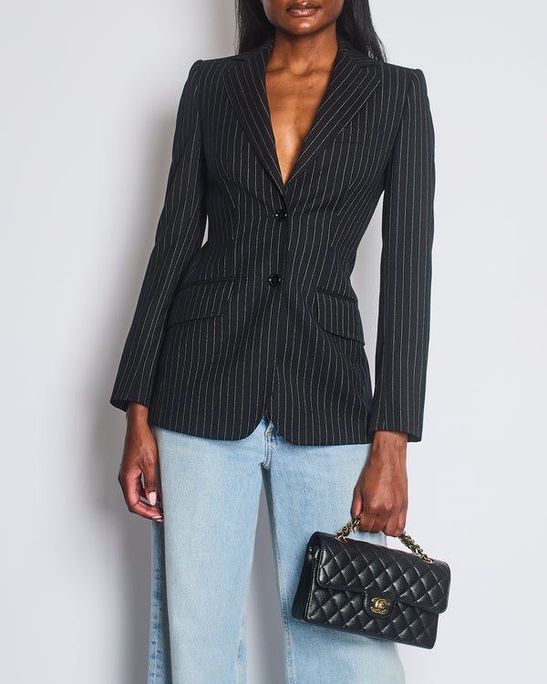 Dolce & Gabbana Black and White Pinstripe Single Breasted Blazer IT 38 (UK 6)