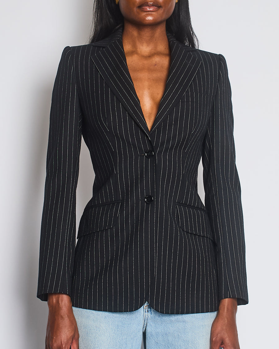 Dolce & Gabbana Black and White Pinstripe Single Breasted Blazer IT 38 (UK 6)