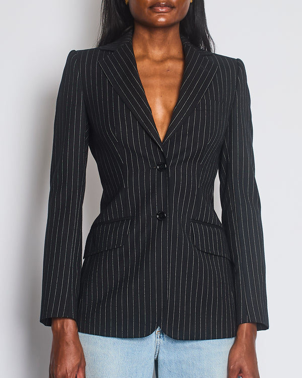 Dolce & Gabbana Black and White Pinstripe Single Breasted Blazer IT 38 (UK 6)