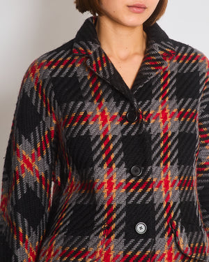 Miu Miu Grey, Black, Red, Camel Check Tweed Button Down Coat IT 38 (UK 6)