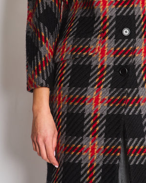 Miu Miu Grey, Black, Red, Camel Check Tweed Button Down Coat IT 38 (UK 6)