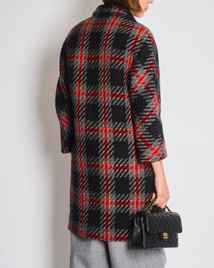 Miu Miu Grey, Black, Red, Camel Check Tweed Button Down Coat IT 38 (UK 6)