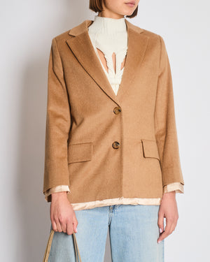 Miu Miu Camel Blazer with Silk Frayed Interior Lining Details IT 38 (UK 6)