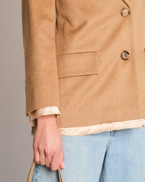 Miu Miu Camel Blazer with Silk Frayed Interior Lining Details IT 38 (UK 6)