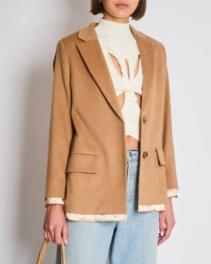 Miu Miu Camel Blazer with Silk Frayed Interior Lining Details IT 38 (UK 6)