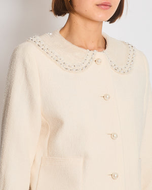 Miu Miu Cream Jacket with Peterpan Pearl Embellished Collar IT 44 (UK 12)