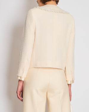 Miu Miu Cream Jacket with Peterpan Pearl Embellished Collar IT 44 (UK 12)