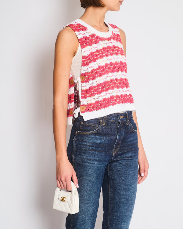 Louis Vuitton Red Crochet Knitted Tank Top with Leather Logo Ties Size S (UK 6/8)